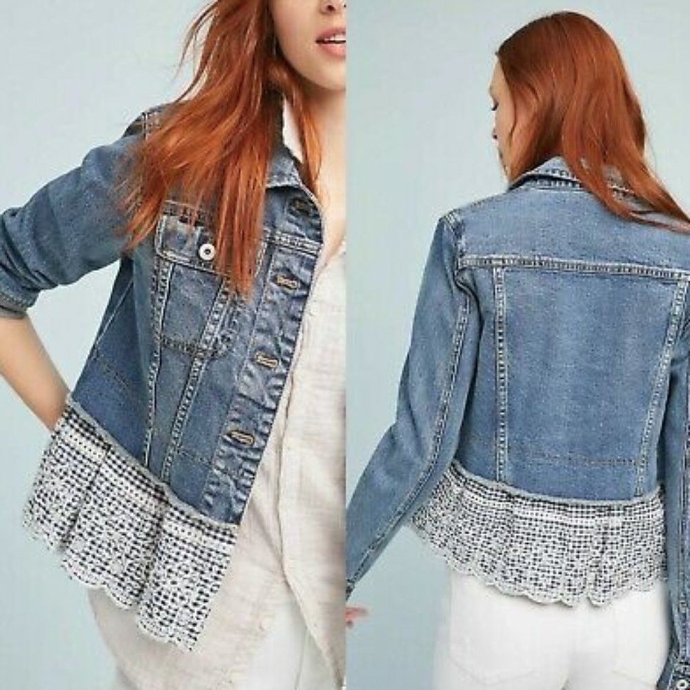 ANTHROPOLOGIE Jean Jacket with Gingham blu…